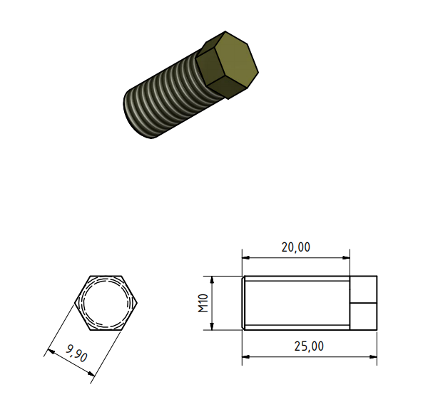 drawing of titanium hex bolts